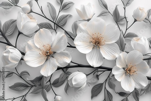 A close up of a white flower with a black stem