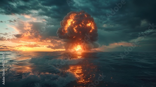 Cataclysmic Oceanic Blast. Apocalypse-themed concept photo