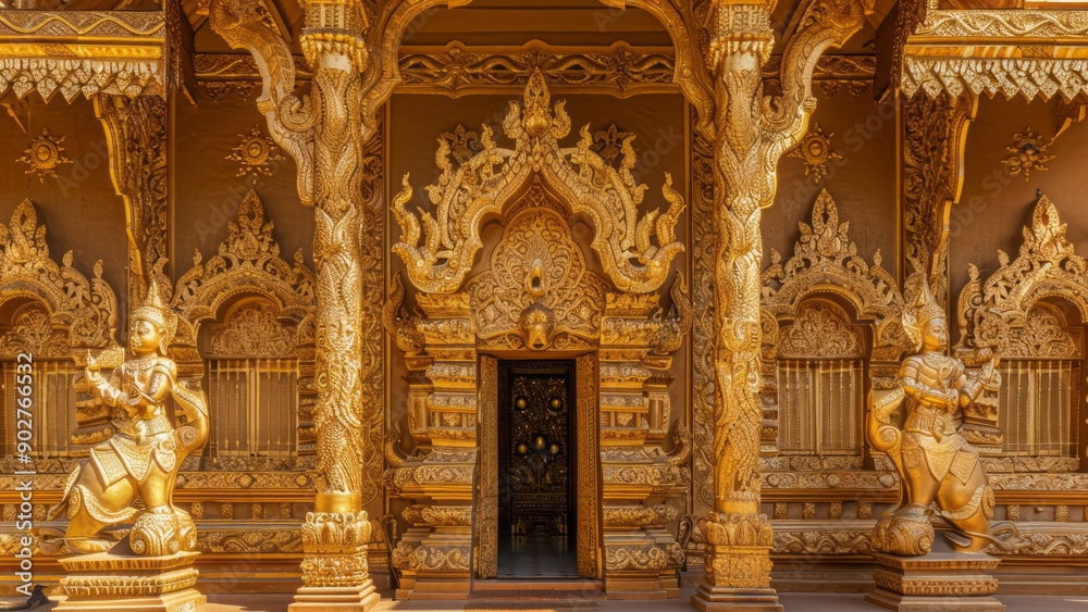 Golden Elephant Sculpture in Temple Golden Elephant Sculpture in Temple
