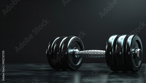 Wallpaper Mural Gymnasium dumbbells composed of smoothed titanium with an enormous content space for writing are isolated above an ordinary dark backdrop, Generative AI. Torontodigital.ca