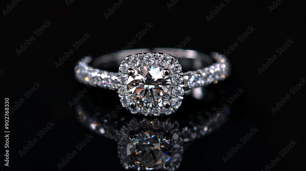 Diamond Engagement Ring with Halo Setting. Diamond Engagement Ring with Halo Setting.