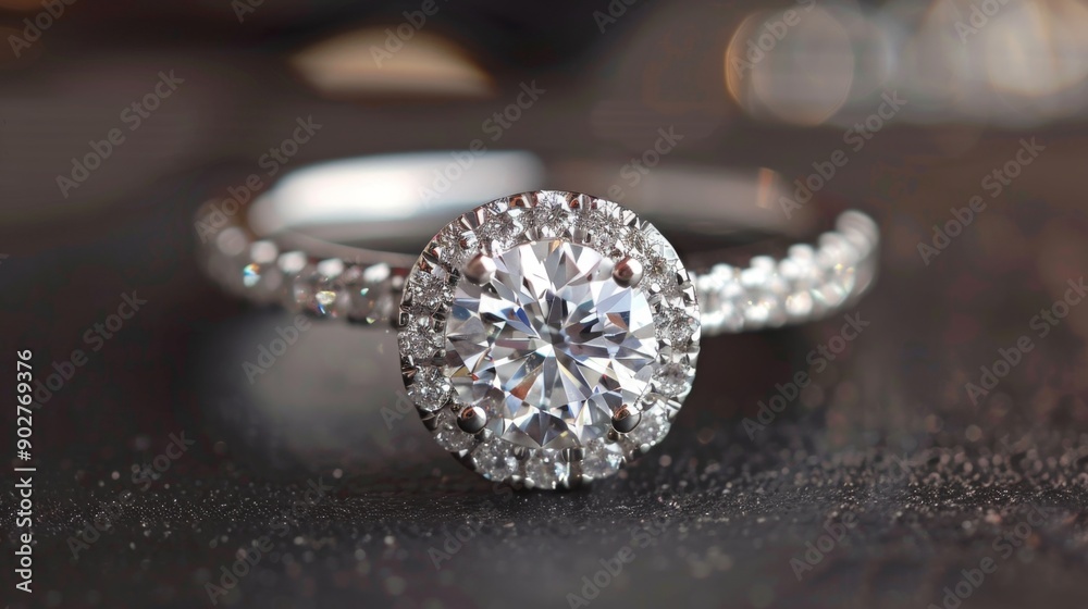 Diamond Engagement Ring on Black Glitter Background. Diamond Engagement Ring on Black Glitter Background.