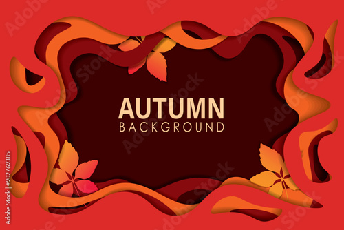 Vector backgrounds for autumn theme with leaves and place for text. Paper cut background. Autumn Sale Flyer Template With Paper Border and Leaves. 