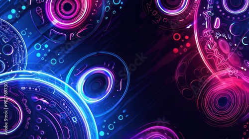 Futuristic Neon Circuitry Background in Blue and Pink Hues