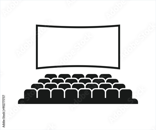 Cinema hall. Theatre stage. Movie theater entertainment screen.