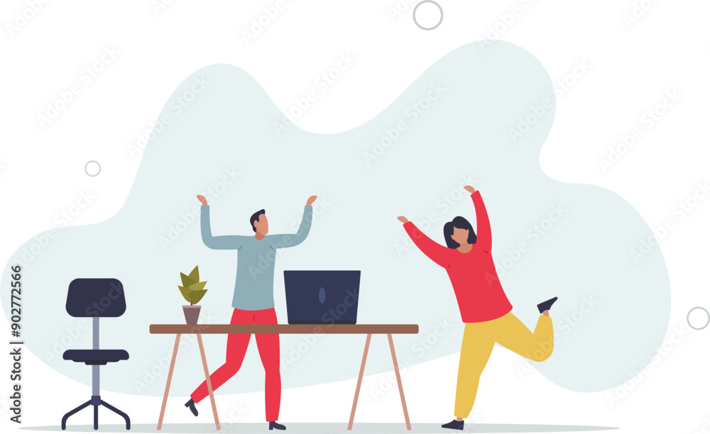 Business Team Characters Rejoices Near Their Computers, Celebrating Success.flat design.illustration with people. Business Team Characters Rejoices Near Their Computers, Celebrating Success.flat design.illustration with people.