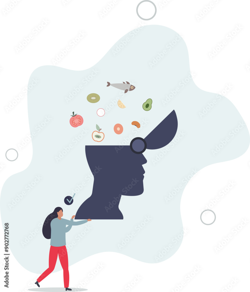 Mindful eating and healthy daily food consumption awareness .flat design.illustration with people.