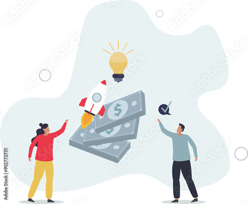 Venture capital as private equity and investors finances.Start up company capital growth from crowdfunding money raising.flat design.illustration with people.