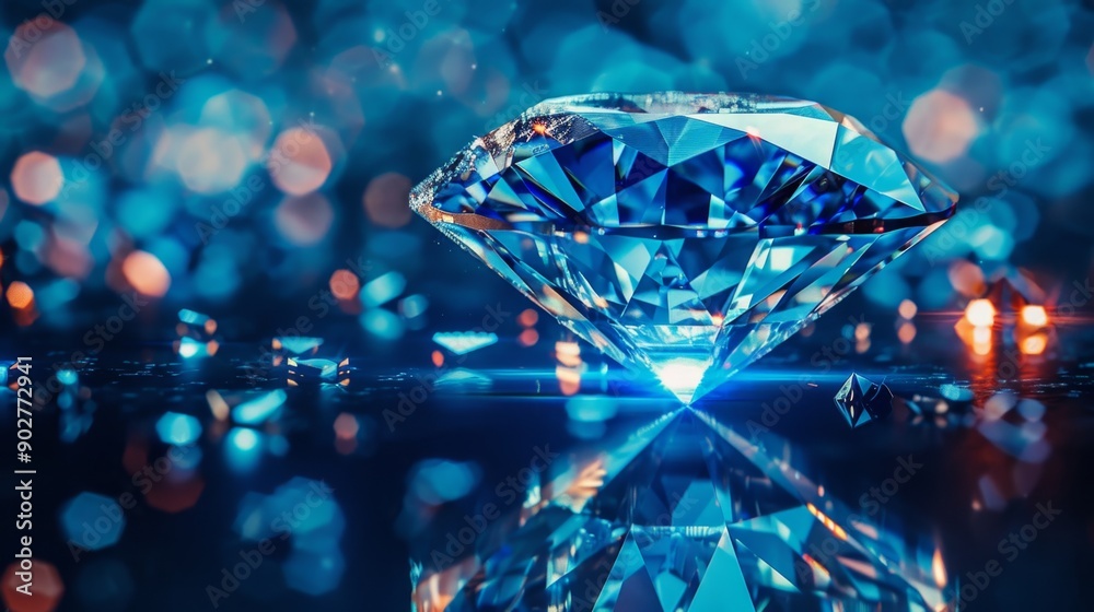 Sparkling Blue Diamond on Dark Background. Sparkling Blue Diamond on Dark Background.