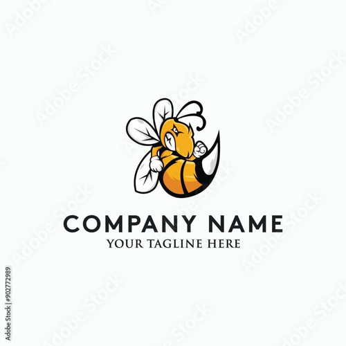 Angry flying bee mascot logo illustration