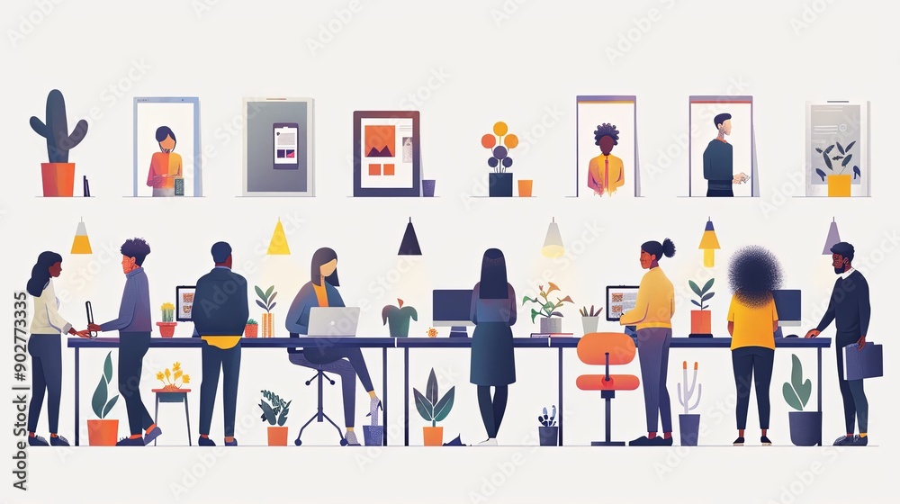 vector, illustration, Business Marketing illustrations. scenes with men and women taking part in business activities. Trendy vector style vector, illustration, Business Marketing illustrations. scenes with men and women taking part in business activities. Trendy vector style