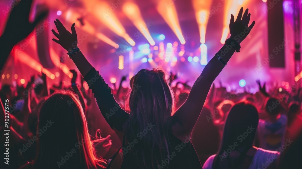 Concert Crowd, Silhouetted Against Stage Lights