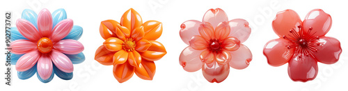 Set of inflated flower balloon graphic decor for cards/ invitations etc.