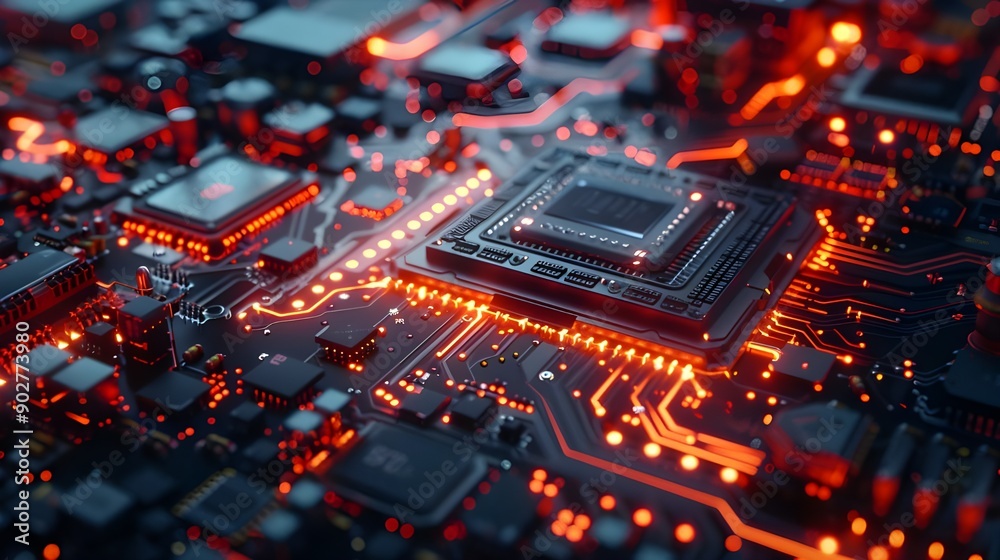 Iluustration image of Quantum processor technology visual design. Generative AI Iluustration image of Quantum processor technology visual design. Generative AI