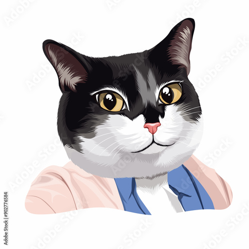 beautiful cat wearing suit vector illustration