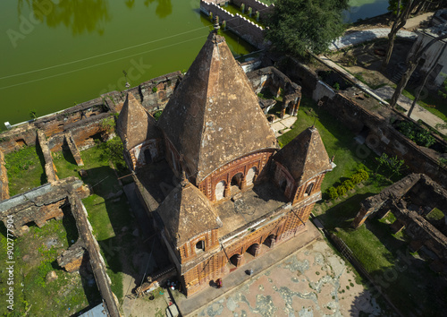 Aerial view of Pancha Ratna Govinda temple, Rajshahi Division, Puthia, Bangladesh photo