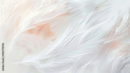 Soft white feathers delicately overlap on a creamy background. soft colorful feathers bright background