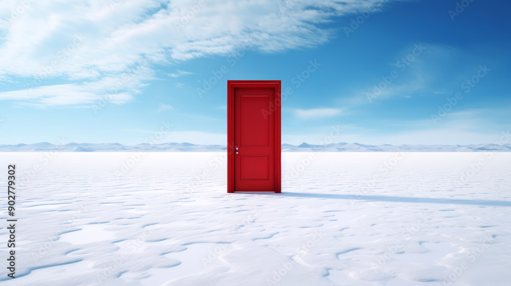 generated illustration of fantasy closed red single door frame on salt farm generated illustration of fantasy closed red single door frame on salt farm