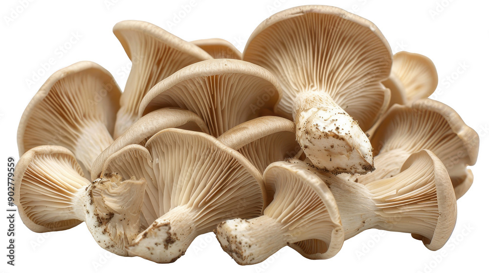 Close-Up of Fresh Oyster Mushroom Cluster Displaying Detailed Gills and Organic Texture Close-Up of Fresh Oyster Mushroom Cluster Displaying Detailed Gills and Organic Texture