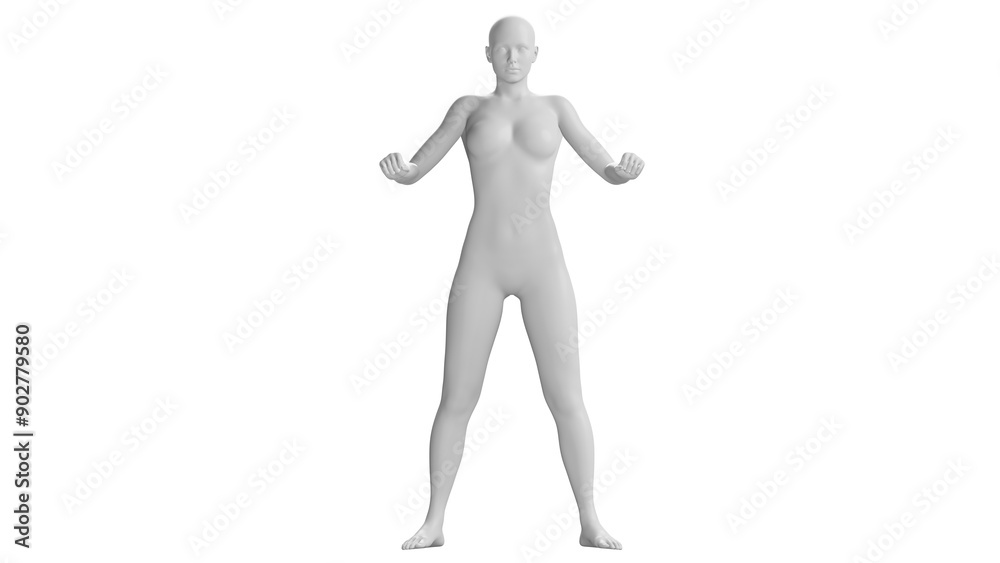 Female Mannequin in Strong Arm Pose Isolated on Transparent Background. Front View Female Mannequin in Strong Arm Pose Isolated on Transparent Background. Front View