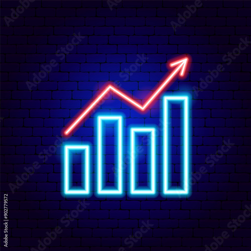 Gainers Growth Graph Neon Sign. Vector Illustration of Analytics Data Symbol.