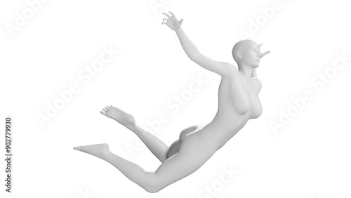 Female Mannequin in Falling or Floating Pose, Isolated on Transparent Background. Side View