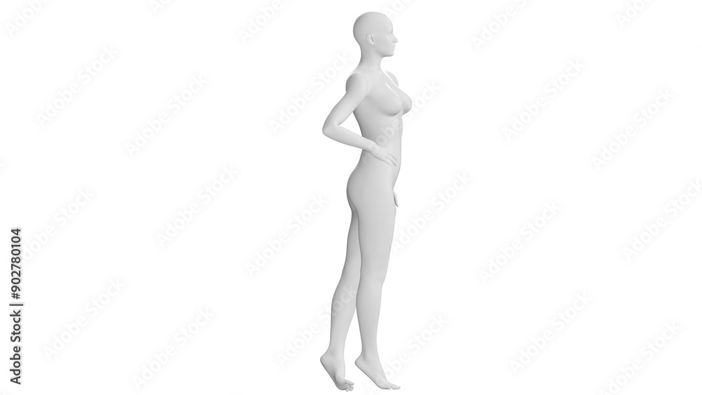 Female Mannequin Standing in Relaxed Pose, Isolated on Transparent Background. Side View Female Mannequin Standing in Relaxed Pose, Isolated on Transparent Background. Side View
