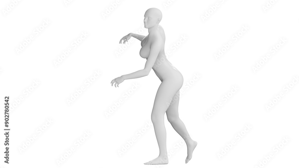 Female Mannequin Peeking from Behind, Dynamic Pose, Isolated on Transparent Background. Side View Female Mannequin Peeking from Behind, Dynamic Pose, Isolated on Transparent Background. Side View