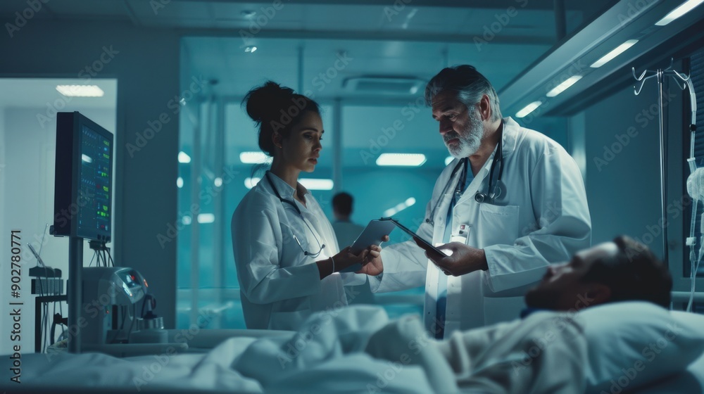 Obraz premium Medical professionals examining patient in a hospital setting