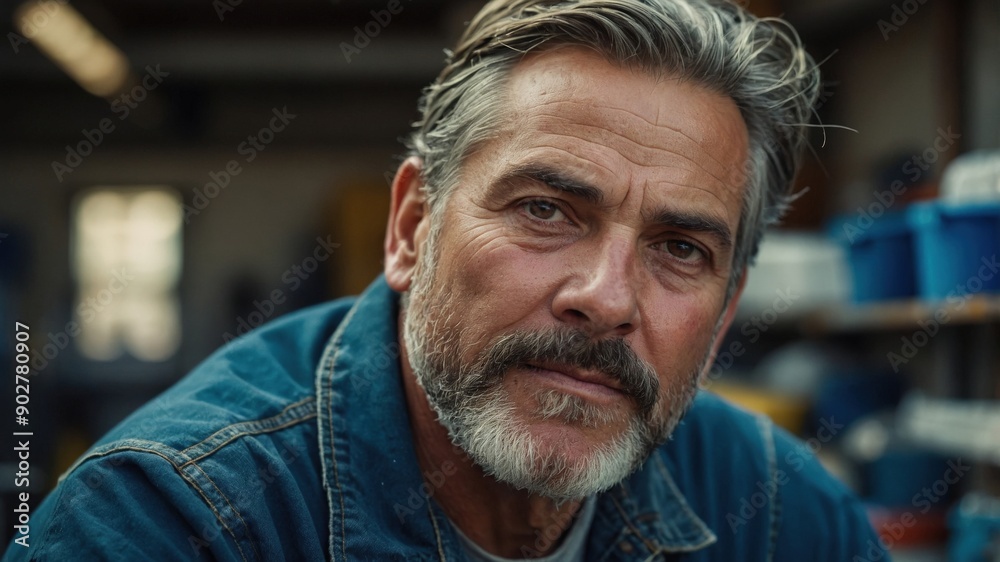 Focused mature man in workshop with tools and equipment
Focused mature man in workshop with tools and equipment