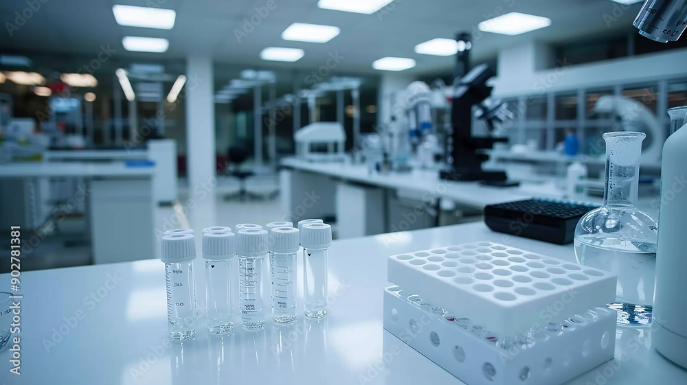 Chemistry laboratory background, a copy space with ampoules for chemical scientific experiments Chemistry laboratory background, a copy space with ampoules for chemical scientific experiments