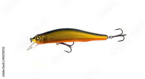 Fishing lures for predatory fish copper color, leisure equipment fishing bait isolated on white background