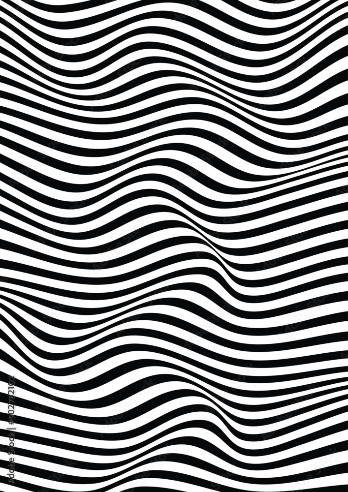 Black and white stripes as abstract waves for a textured pattern on the background, optical illusion background Black and white stripes as abstract waves for a textured pattern on the background, optical illusion background