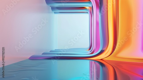 An abstract interior where liquid flows continuously from the ceiling to the walls, with intense saturation making the colors pop vividly photo