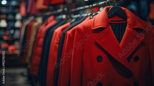 Female overcoat in modern clothing store