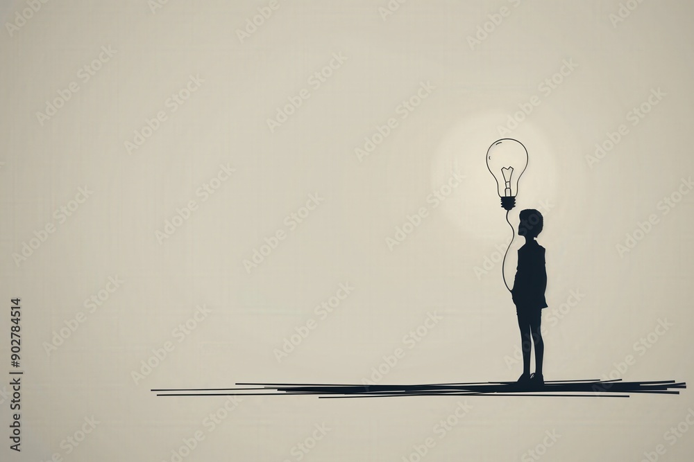 Obraz premium Line art of a person with a lightbulb and graph, [Business Strategy], [Creative Idea], No logo, No Trademark, No text, minimal concept with copy space for stock photo
