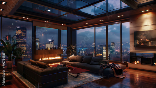 A Cozy Living Room on a Rainy Night