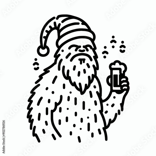  Skeleton wear santa claus hat tangled wrap around with Christmas lights holding a beer mug in christmas party   