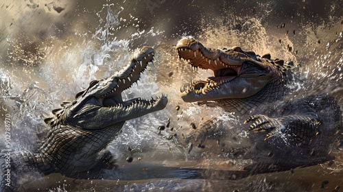 Intense Crocodile Confrontation Showcasing Raw Power and Aggression in Nature