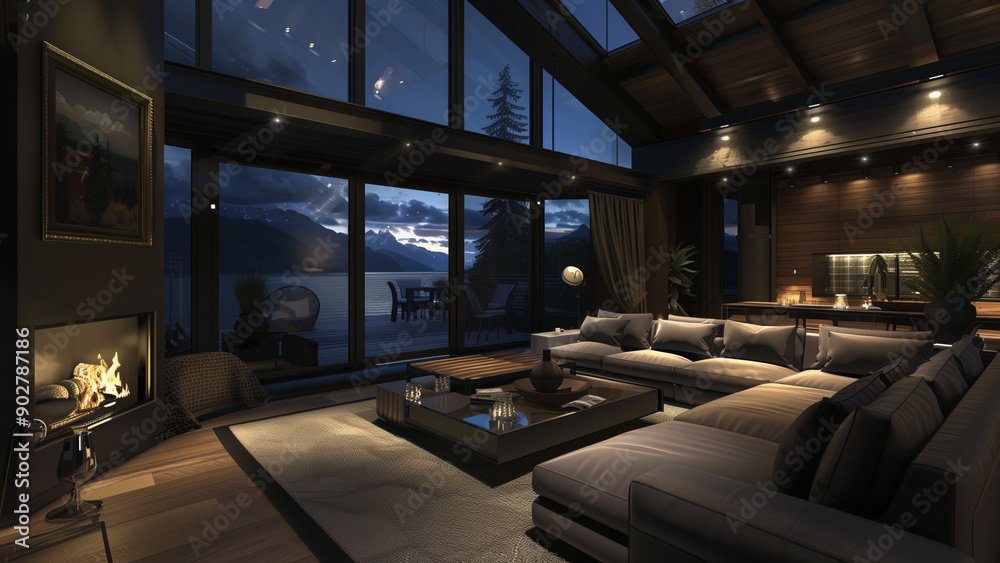 A Rainy Evening in a Skylit Living Room A Rainy Evening in a Skylit Living Room