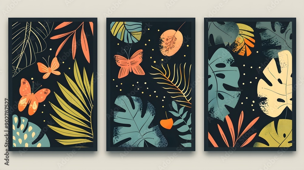 Fototapeta premium A set of threestylidh wall art with abstract design,hand-painted watercolor stains and unique brush strokes. Perfect for modern home or office decor