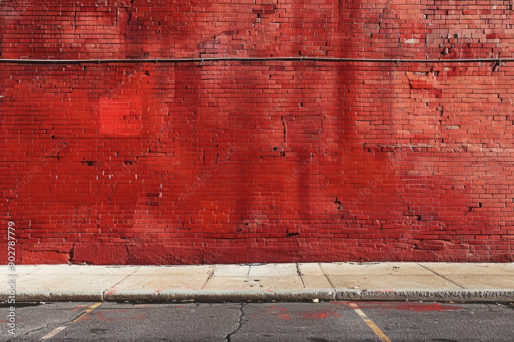 Fototapeta premium A fire hydrant sits on the ground in front of a red brick wall, surrounded by urban scenery