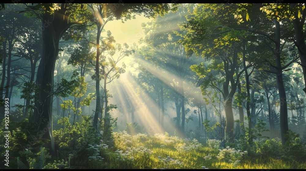 Fototapeta premium silent forest spring , beautiful bright forest spring , spring forest scenery , silent and peaceful forest in spring , beautiful bright colors of spring forest