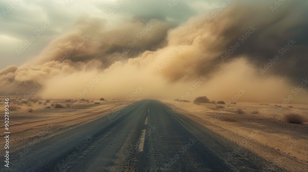 Fototapeta premium Desert Road Under Dust Storm