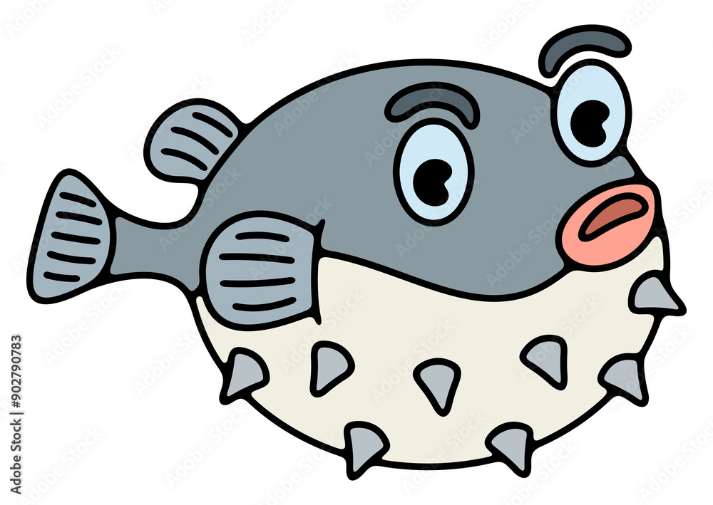 Cute fugu fish cartoon character. Animal, blowfish, puffer, underwater and nature, illustration Cute fugu fish cartoon character. Animal, blowfish, puffer, underwater and nature, illustration