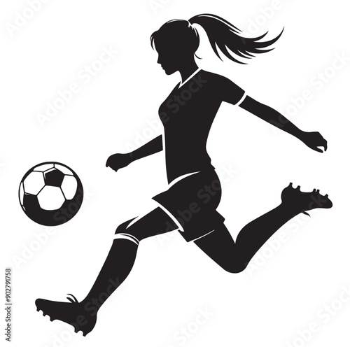 Female soccer player football silhouette editable printable vector