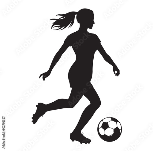Female soccer player football silhouette editable printable vector