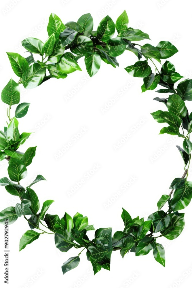 Fototapeta premium A circular arrangement of green leaves on a plain white surface