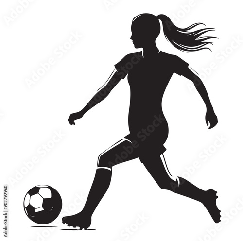 Female soccer player football silhouette editable printable vector