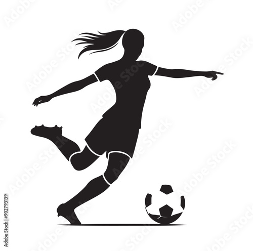 Female soccer player football silhouette editable printable vector